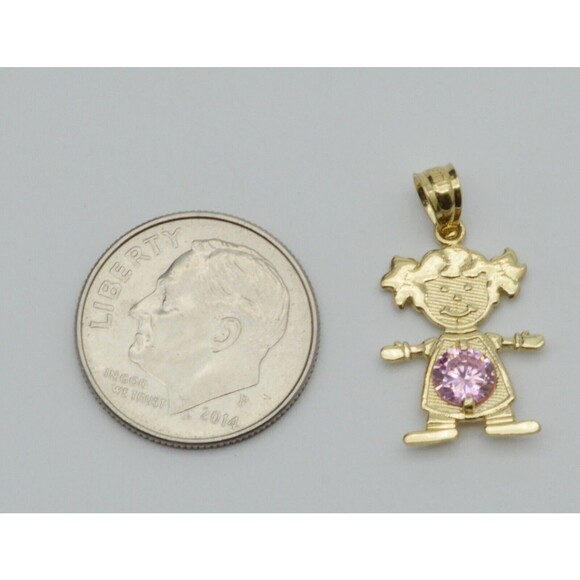 14k solid yellow gold boy or girl Month Birthstone cz Stone charm Necklace - Picture 8 of 10